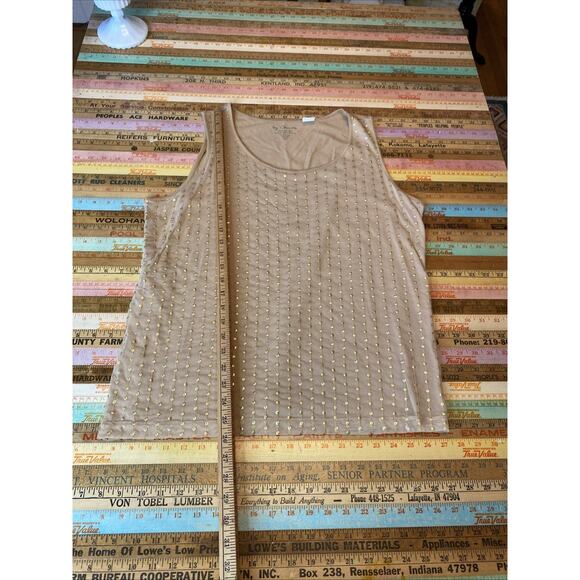 Chicos Size 2 US L 12/14 Tank Open Cardigan Sweater Set Camel Beige Sequin 2pcs - Picture 16 of 16